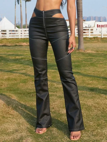 Sexy Cutout Black Flare Pants