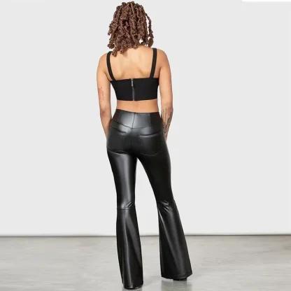 Stretchy Solid Color Flare Pants - Image 4