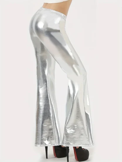 Metallic Elastic Waist Flare Pants - Image 4