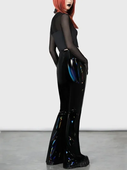 Shiny Iridescent Black Flare Pants - Image 4