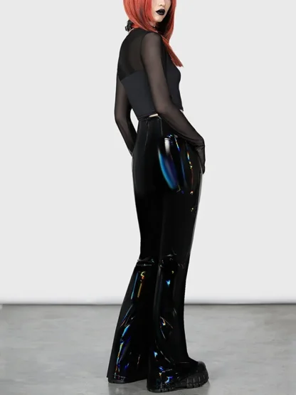 Shiny Black Flare Pants - Image 2