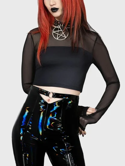 Shiny Iridescent Black Flare Pants - Image 5