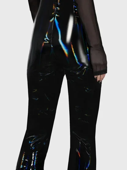 Shiny Black Flare Pants - Image 4