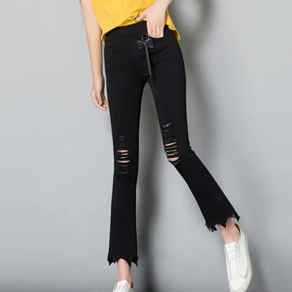 Ripped Knee Black Flare Pants - Image 5