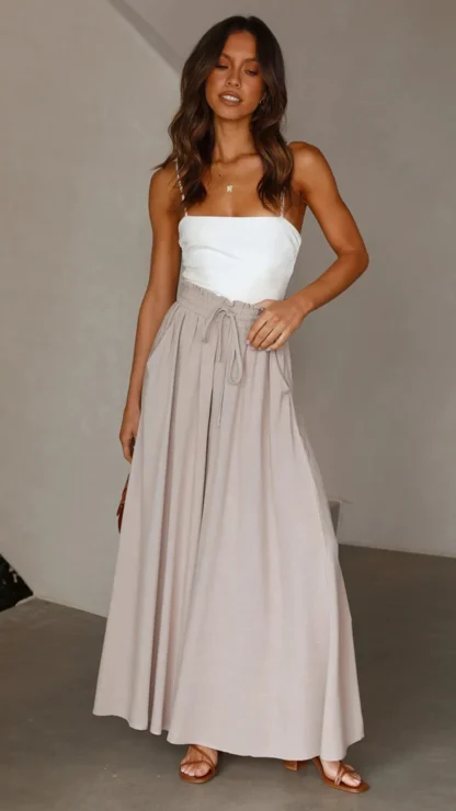 Flowy Elastic Waist Flare Pants - Image 3