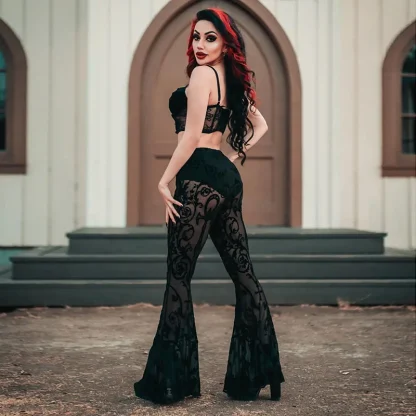 Sexy Sheer Lace Flare Pants - Image 5