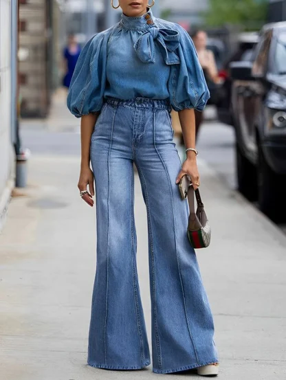 Plus Size Denim Flare Pants - Image 2