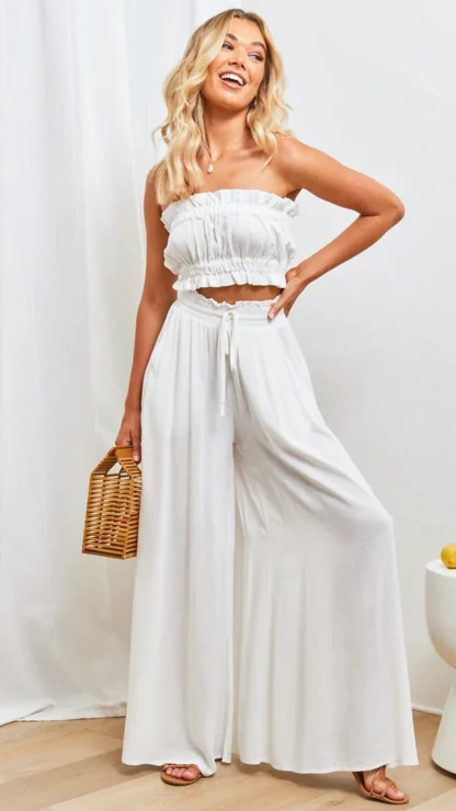 Flowy Elastic Waist Flare Pants - Image 4