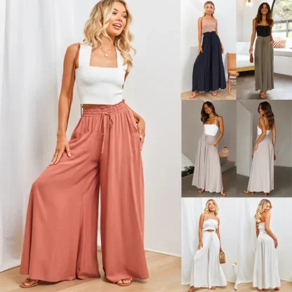 Flowy Elastic Waist Flare Pants - Image 7