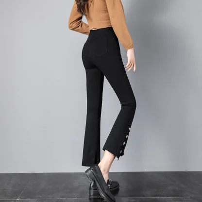 Buttoned Decor Black Flare Pants - Image 3