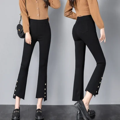Buttoned Decor Black Flare Pants - Image 6