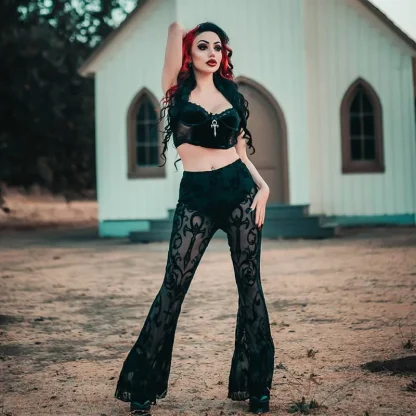 Sexy Sheer Lace Flare Pants - Image 4