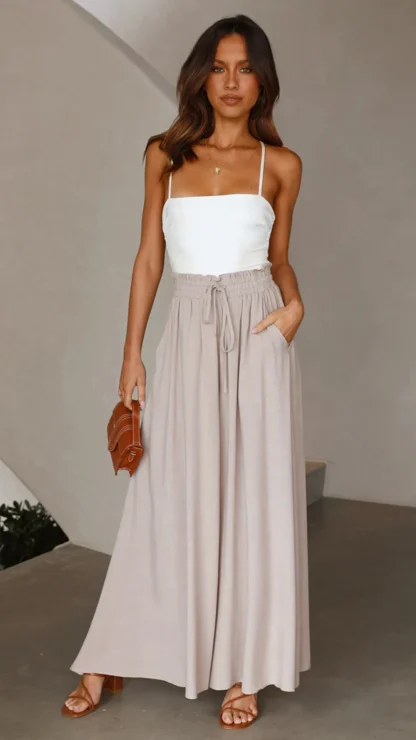 Flowy Elastic Waist Flare Pants - Image 2