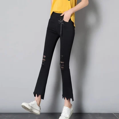 Ripped Knee Black Flare Pants - Image 2