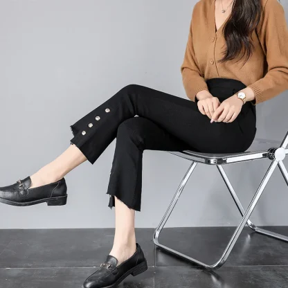 Buttoned Decor Black Flare Pants - Image 4