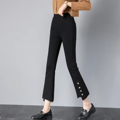 Buttoned Decor Black Flare Pants