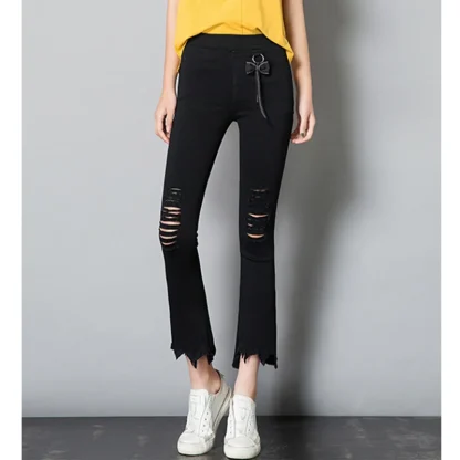 Ripped Knee Black Flare Pants - Image 4