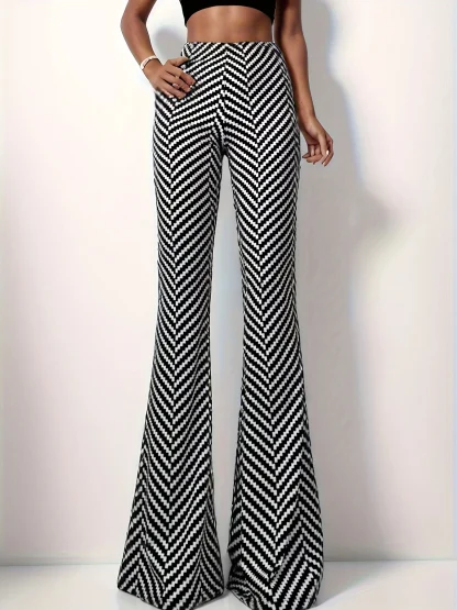 Zig Zag Print Stretchy Flare Pants