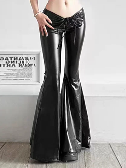 Drawstring Waist Flare Pants - Image 3