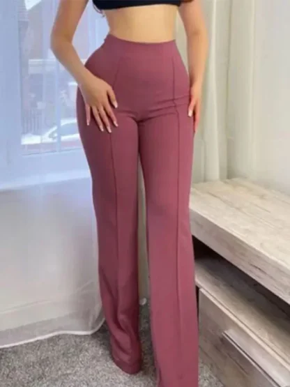 Elegant Plain Color Flare Pants - Image 2