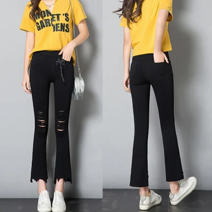 Ripped Knee Black Flare Pants - Image 6
