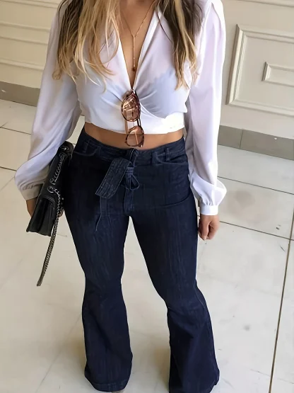Blue Denim Elegant Flare Pants - Image 4