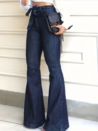 Blue Denim Elegant Flare Pants - Image 2
