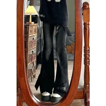 Bow Decor Faded Flare Pants - Image 2