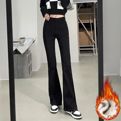 High-waist Denim Fleece Flare Pants - Image 4