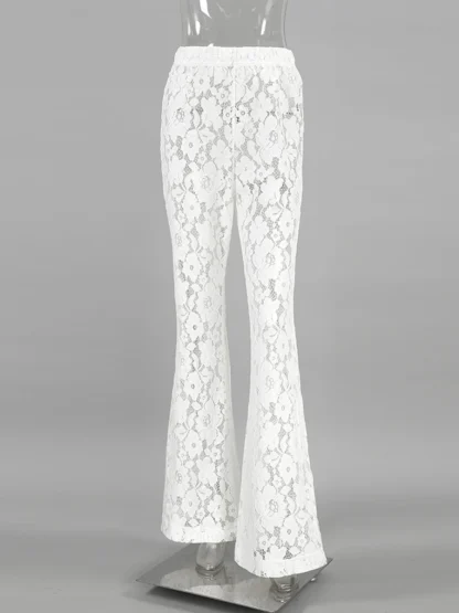 White Sheer Lace Flare Pants - Image 5