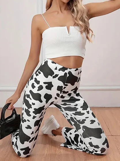Cow Pattern Print Flare Pants - Image 3