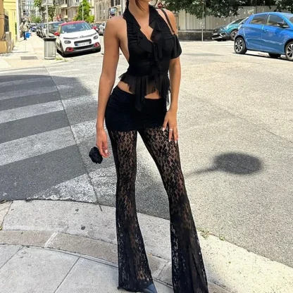 See-through Lace Flare Pants