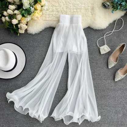Flowy Mesh Ruffle Flare Pants - Image 2