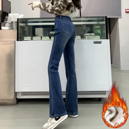 High-waist Denim Fleece Flare Pants - Image 3