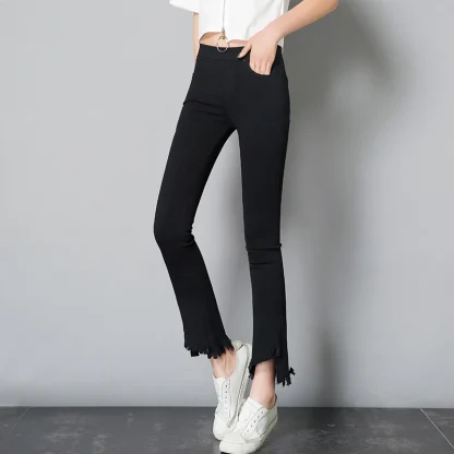 High-waist Frayed Hem Flare Pants - Image 3