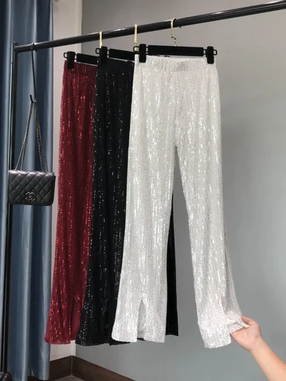 Shiny Sequins Flare Pants - Image 2