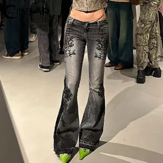 Vintage-style Floral Trendy Flare Pants
