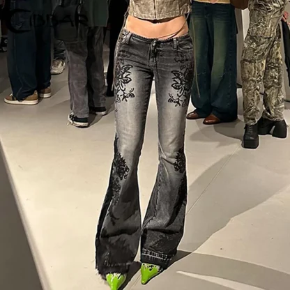 Vintage-style Floral Trendy Flare Pants