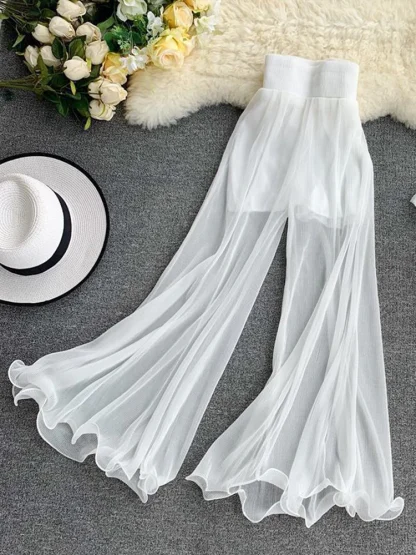 Flowy Mesh Ruffle Flare Pants