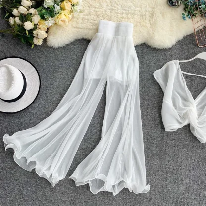 Flowy Mesh Ruffle Flare Pants - Image 3