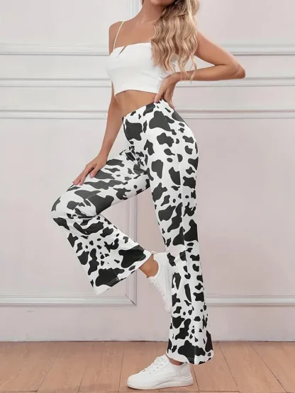 Cow Pattern Print Flare Pants - Image 5
