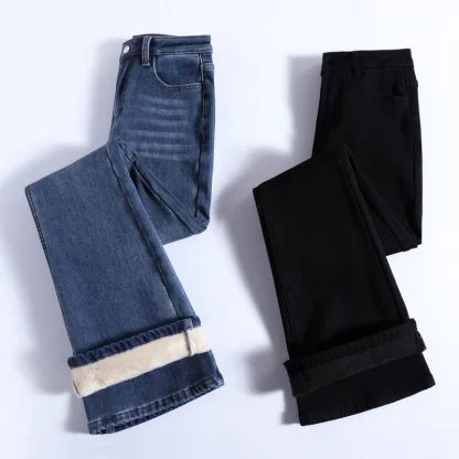 High-waist Denim Fleece Flare Pants - Image 6