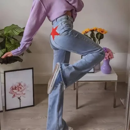 Vintage-style Star Decor Flare Pants