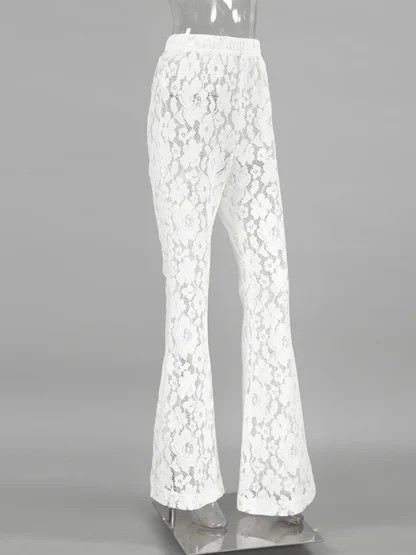 White Sheer Lace Flare Pants - Image 6