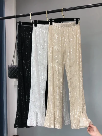 Shiny Sequins Flare Pants - Image 4