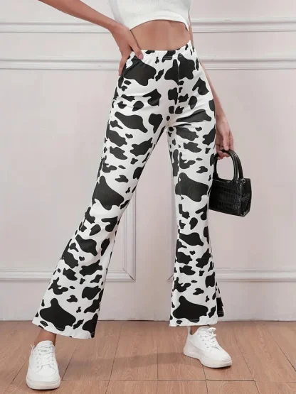 Cow Pattern Print Flare Pants