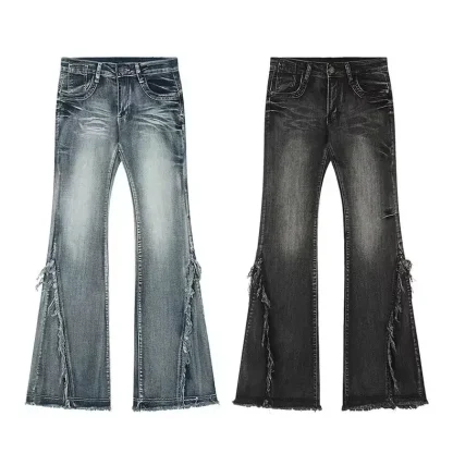 Low-rise Retro Frayed Flare Pants - Image 6