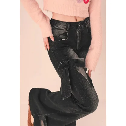 Bow Decor Faded Flare Pants - Image 5