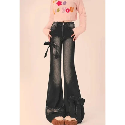 Bow Decor Faded Flare Pants - Image 4
