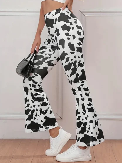 Cow Pattern Print Flare Pants - Image 4